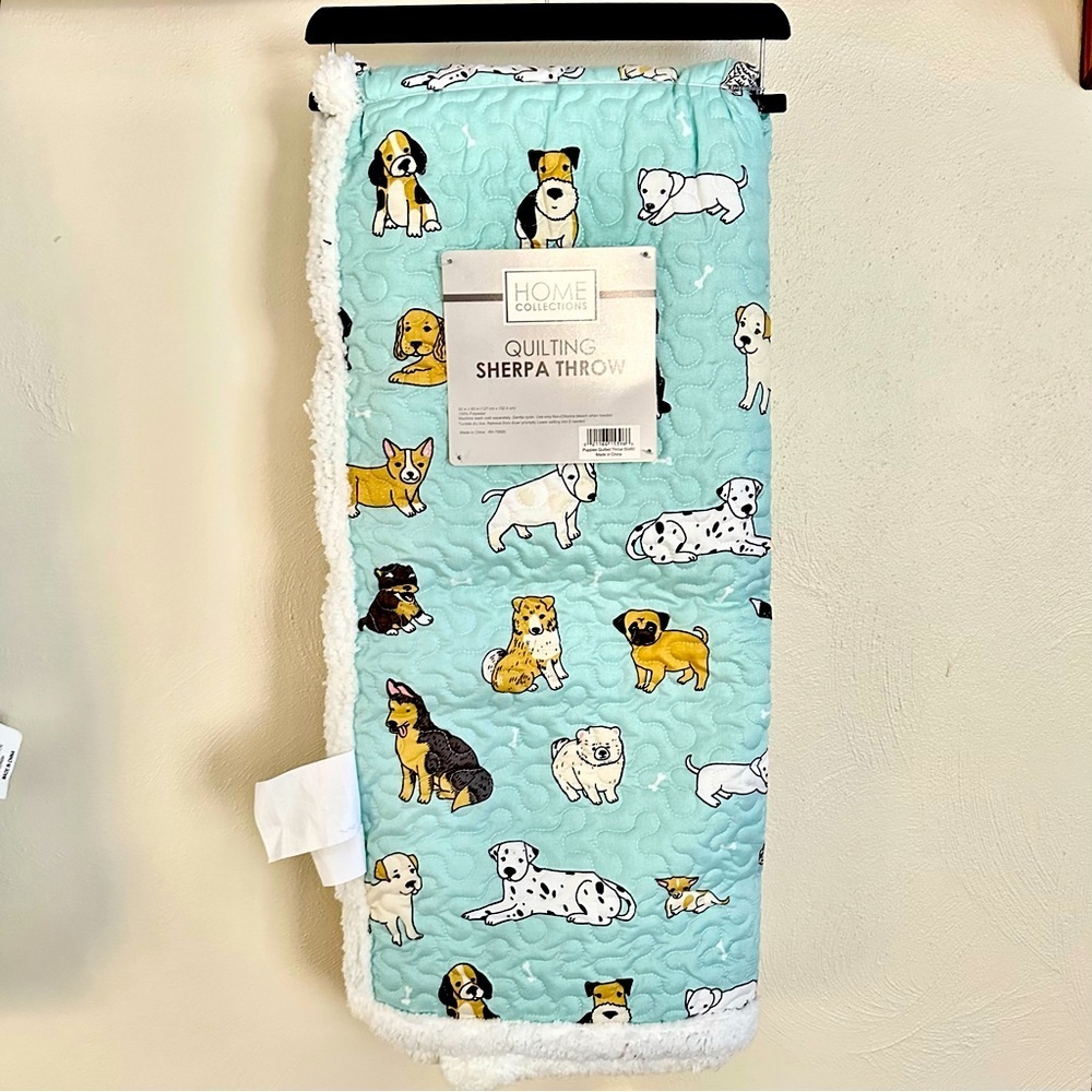 50” x 60” Quilted Sherpa Throw Blanket With Puppy Dog Design